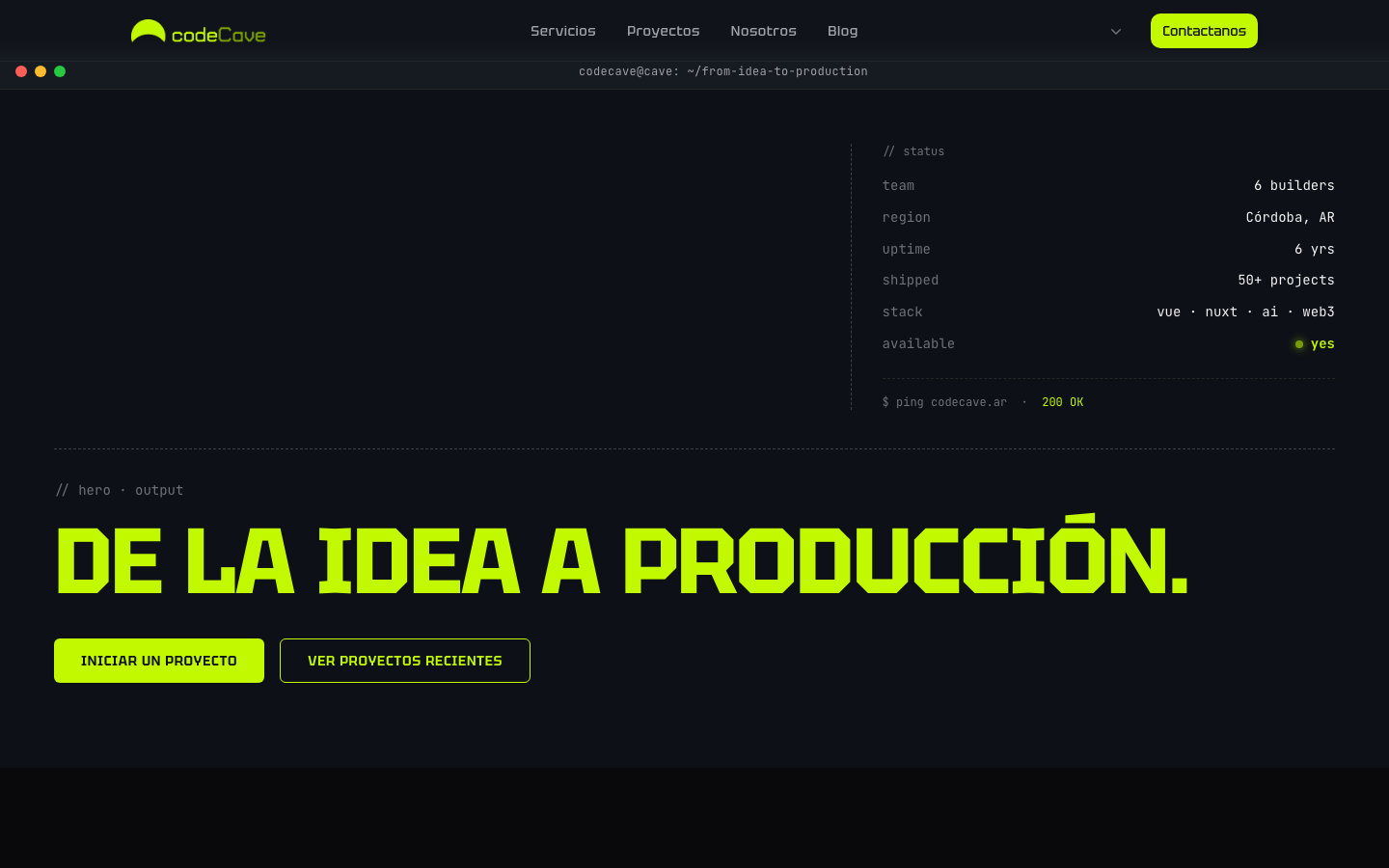 codeCave studio website preview